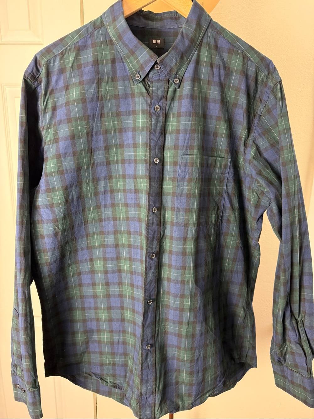 Uniqlo Blue & Green Plaid Button-Down Shirt